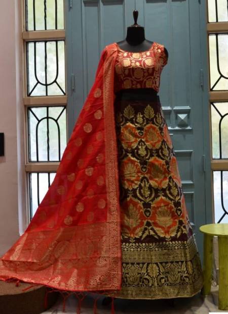 Green And Red Colour HOTAM HIT Designer Fancy Festive Wear Heavy Silk Printed Lehenga Choli Collection 10006